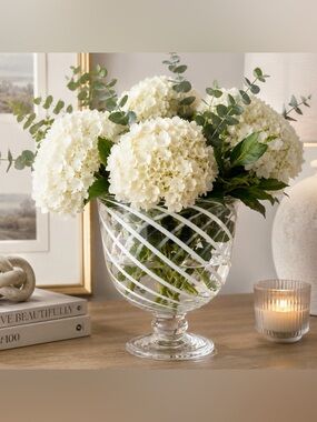Hand-Blown White Swirl Italian Glass Pedestal Vase